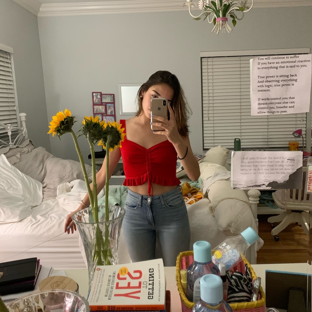 Bright Red Crop Top with tassel